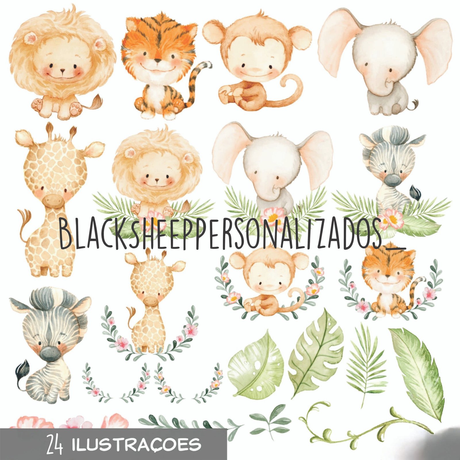 KIT DIGITAL SAFARI BABY AQUARELA