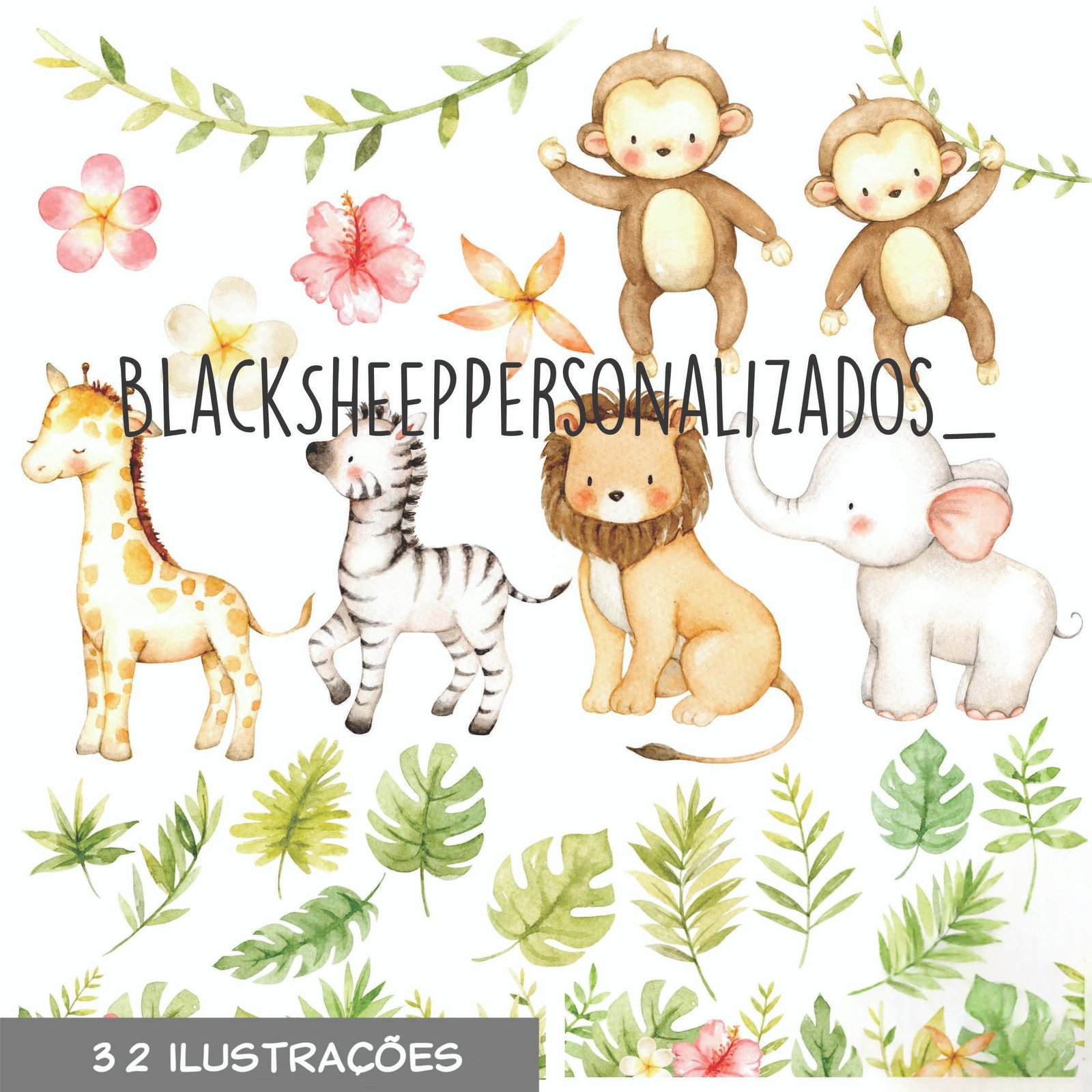 KIT DIGITAL SAFARI BABY AQUARELA