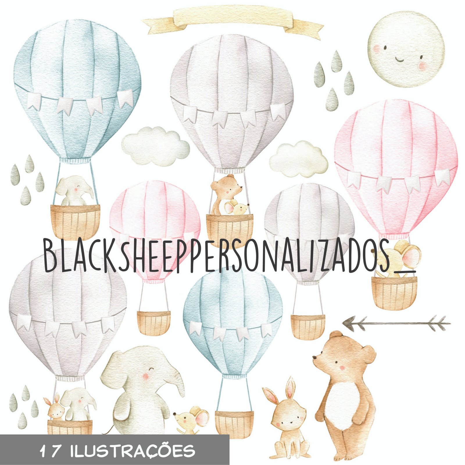 KIT DIGITAL BALÃO AQUARELA