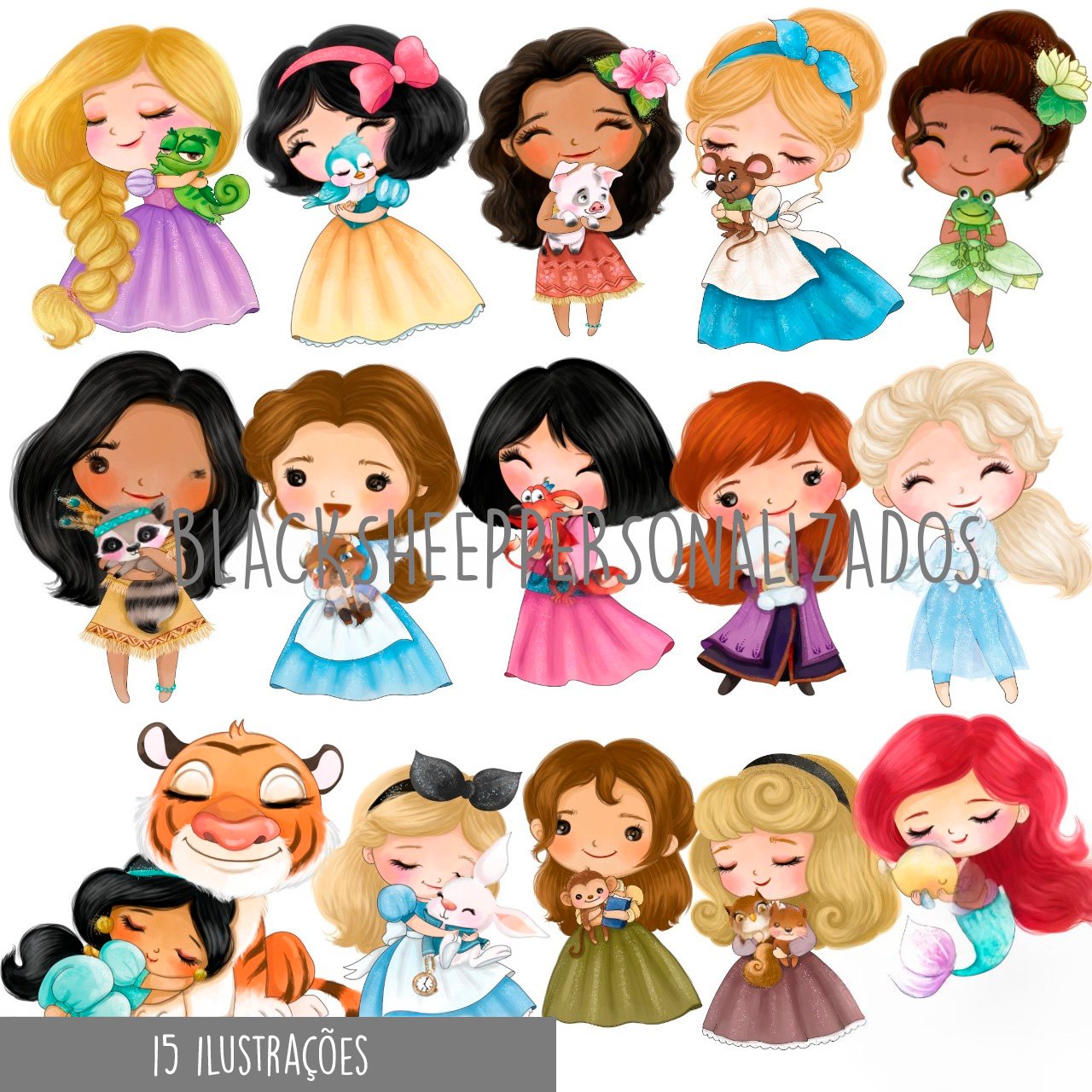 KIT DIGITAL PRINCESAS CUTE BABY AQUARELA